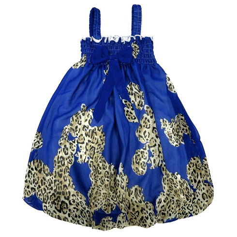 Little Girls Royal Blue Leopard Print Chiffon Baby Doll Dress 24M-8 - SophiasStyle.com